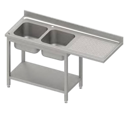 Stół ze zlewem 2-kom.(L) i miejscem na lodówkę lub zmywarkę 1600x700x900 mm spawany, blat tłoczony,rant puszkowy 100x15x10