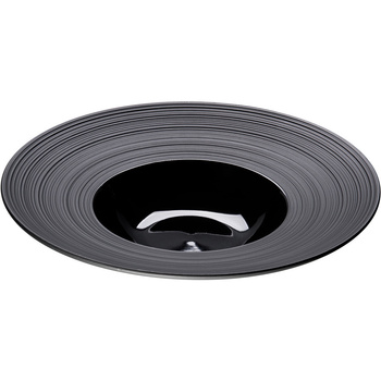 Talerz głęboki z czarnej porcelany, dekorowany, śr. 26,5 cm