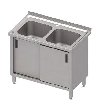 Stół ze zlewem 2-kom.,drzwi suwane 1000x600x850 mm, blat tłoczony