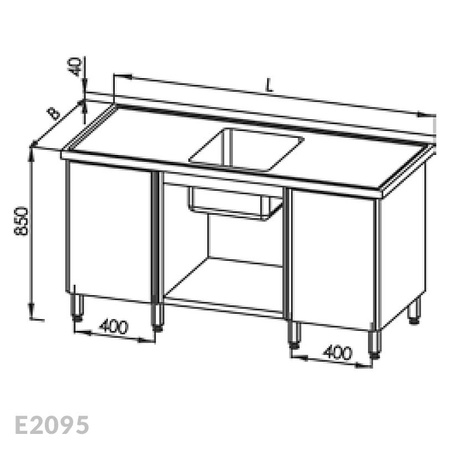 Stół ze zlewem 1-komorowym, dwoma szafkami i półką Egaz E2095 2200x700x850 mm