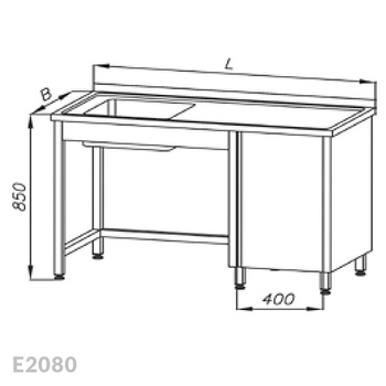 Stół ze zlewem 1-komorowym i szafką Egaz E2080 2200x600x850 mm