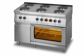 Kuchnia elektryczna 6-płytowa (płyty okrągłe) z piekarnikiem elektrycznym GN2/1 i szafką