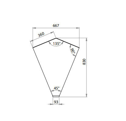 Stanowisko narożne, zabudowane, 45 stopni wewnętrzne 644x814x880 mm
