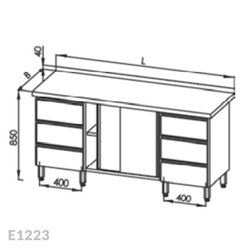 Stół roboczy z szafką z drzwiami suwanymi i z 2-ma blokami 3-ch szuflad Egaz E1223 2700x700 mm