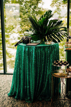 Obrus cekinowy butelkowa zieleń Fi340cm