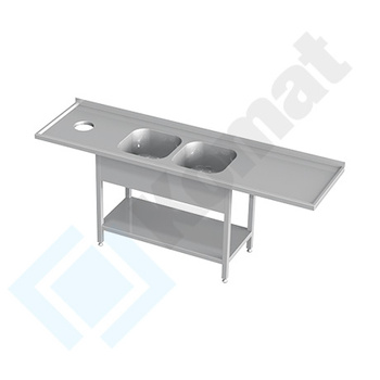 Stół ze zlewem dwukomorowym, otworem na odpadki i półką 2400x600 mm KST-147