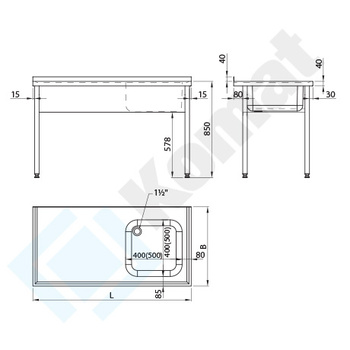 Stół ze zlewem 600x600 mm KST-101