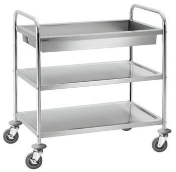 Wózek kelnerski 3-półkowy z głęboką półką, nierdzewny, składany, Bartsher A300056