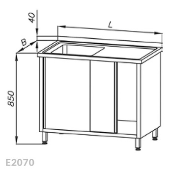 Stół ze zlewem 1-komorowym i szafką, drzwi suwane Egaz E2070 1100x600x850 mm