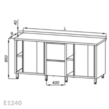 Stół roboczy z 2-ma szafkami, drzwi suwane i z blokiem 2-ch szuflad Egaz E1240 2000x600 mm