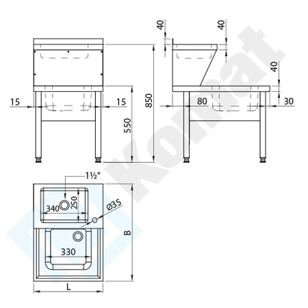 Umywalka porządkowa 500x700x850 mm KUT–175