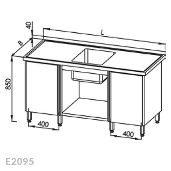 Stół ze zlewem 1-komorowym, dwoma szafkami i półką Egaz E2095 2300x600x850 mm