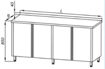Stół roboczy z 2 szafkami, drzwi uchylne Egaz E1110 2500x600 mm