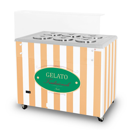 Dystrybutor do lodów | witryna do lodów | konserwator | retro | 6 tub | okrągłe kuwety | 1063x670x895 mm | GELATO POZETTI 6 BEIGE