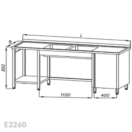 Stół ze zlewem 2-komorowym, szafką i półką Egaz E2260 2100x600x850 mm