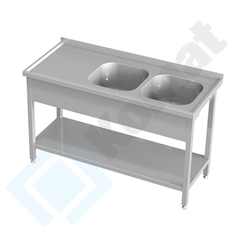 Stół ze zlewem dwukomorowym i półką 1300x700 mm KST-122