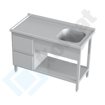 Stół ze zlewem szufladami i półką 1300x700x850 mm KST-105