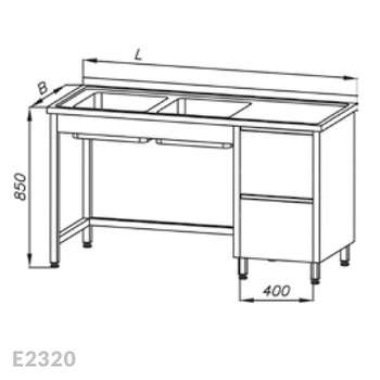 Stół ze zlewem 2-komorowym i blokiem dwóch szuflad Egaz E2320 1400x700x850 mm