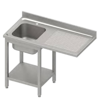 Stół ze zlewem 1-kom.(L) i miejscem na lodówkę lub zmywarkę 1500x700x900 mm spawany, blat tłoczony,rant puszkowy 100x15x10