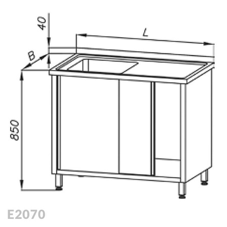 Stół ze zlewem 1-komorowym i szafką, drzwi suwane Egaz E2070 1000x600x850 mm