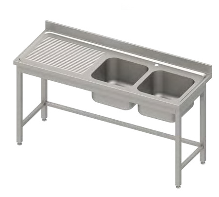 Stół ze zlewem 2-kom.(P),bez półki 1700x700x850 mm, blat tłoczony,rant puszkowy 100x15x10