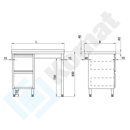 Stół przyścienny z szufladami 1300x700 mm KST-025