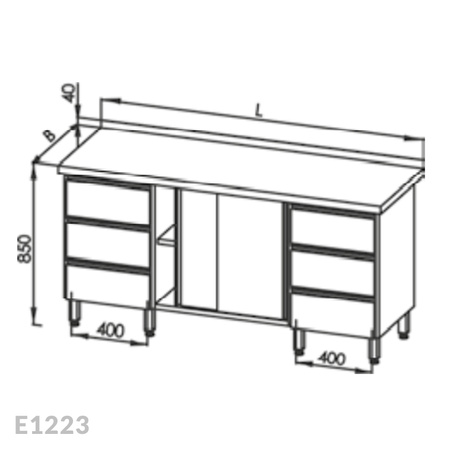 Stół roboczy z szafką z drzwiami suwanymi i z 2-ma blokami 3-ch szuflad Egaz E1223 2400x700 mm