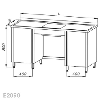Stół ze zlewem 1-komorowym i dwoma szafkami Egaz E2090 2400x700x850 mm