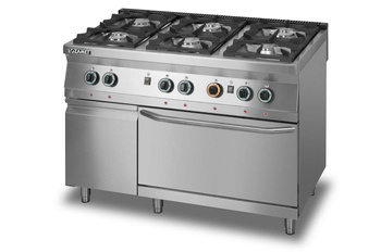 Kuchnia gazowa 6-palnikowa z piekarnikiem gazowym GN2/1 i szafką