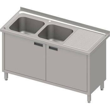 Stół ze zlewem 2-kom.(L),drzwi skrzydłowe 1100x600x850 mm, blat tłoczony