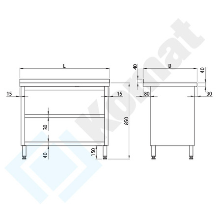 Stół przyścienny zabudowany KST-021 1200x700 mm