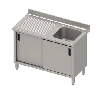 Stół ze zlewem 1-kom.(P),drzwi suwane 1400x600x850 mm, blat tłoczony,rant puszkowy 100x15x10