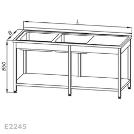Stół ze zlewem 2-komorowym i półką Egaz E2245 2200x700x850 mm