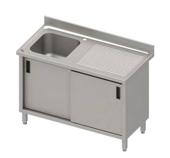 Stół ze zlewem 1-kom.(L),drzwi suwane 1400x600x850 mm, blat tłoczony,rant puszkowy 100x15x10