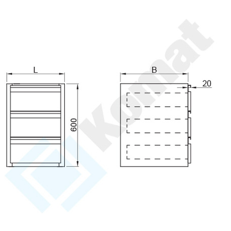 Blok szuflad podwieszany 420x590x600 mm KST-055