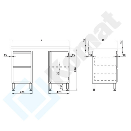 Stół przyścienny z szufladami i szafką 1400x600 mm KST-034