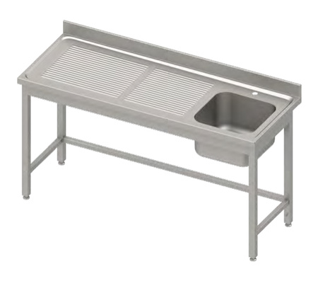 Stół ze zlewem 1-kom.(P),bez półki 1700x600x850 mm, blat tłoczony,rant puszkowy 100x15x10