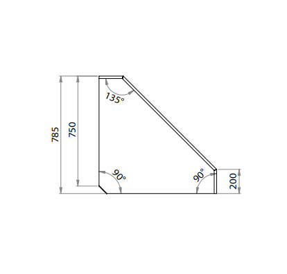 Stanowisko narożne, zabudowane, 90 stopni zewnętrzne 785x785x880 mm