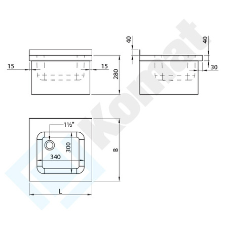 Umywalka zabudowana 450x450x280 mm KUT–173