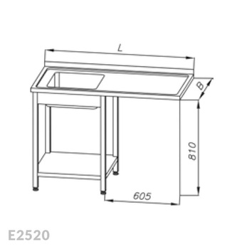 Stół ze zlewem 1-komorowym i miejscem na zmywarkę Egaz E2520 1300x700x810 mm