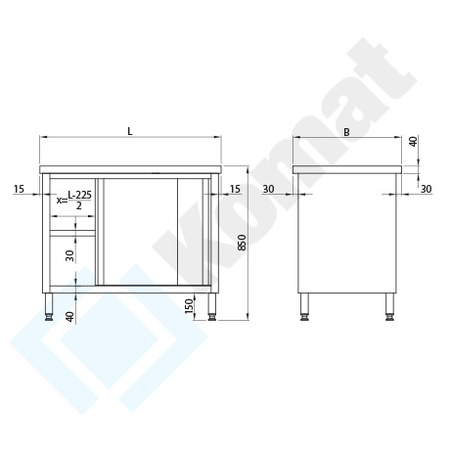 Stół przelotowy z drzwiami suwanymi 2000x700 mm KST-036