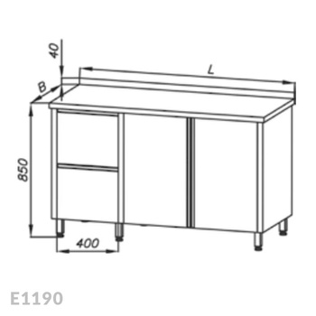 Stół roboczy z szafką, drzwi uchylne i blokiem 2-ch szuflad Egaz E1190 1200x700 mm