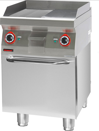 Płyta grillowa 700.PBE-600GR.S.D 1/2gł. + 1/2ryf. chromowana 600 mm 8kW na podstawie szafkowej zamkniętej