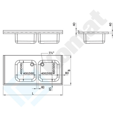 Płyta ze zlewem dwukomorowym 1800x700 mm KST-136