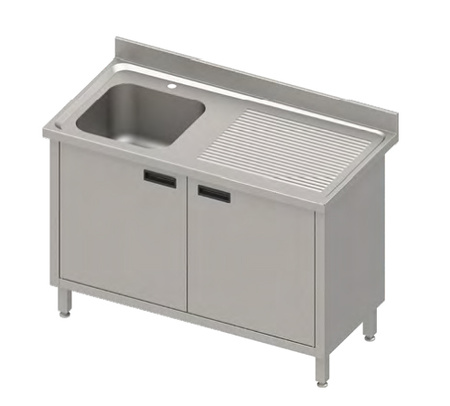 Stół ze zlewem 1-kom.(L),drzwi skrzydłowe 800x700x850 mm, blat tłoczony,rant puszkowy 100x15x10