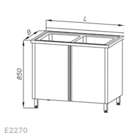 Stół ze zlewem 2-komorowym i szafką, drzwi uchylne Egaz E2270 1400x700x850 mm
