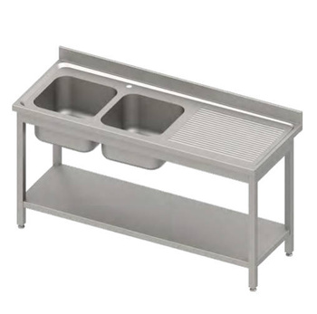 Stół ze zlewem 2-kom.(L),z półką 1200x700x850 mm skręcany, blat tłoczony,rant puszkowy 100x15x10