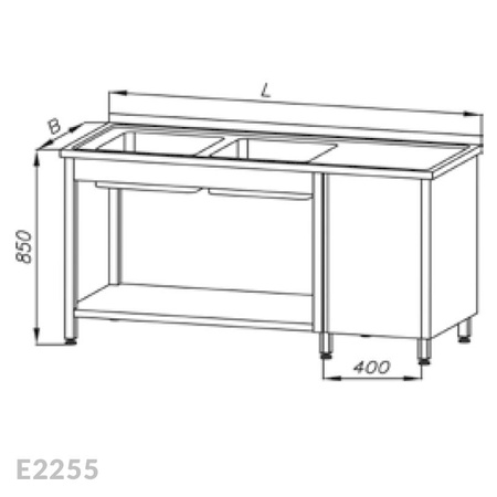 Stół ze zlewem 2-komorowym, szafką i półką Egaz E2255 1900x600x850 mm