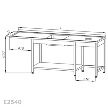 Stół ze zlewem 1-komorowym, miejscem na zmywarkę i otworem na odpadki Egaz E2540 2400x600x850 mm