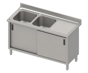 Stół ze zlewem 2-kom.(L),drzwi suwane 1800x700x850 mm, blat tłoczony,rant puszkowy 100x15x10